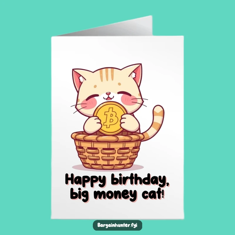 Free Printable Birthday Card: Rich Cat Coin Dive for a Wealthy Celebration