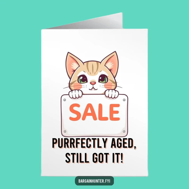 Free Printable Funny Birthday Card: Curious Cat Sale Sign Design for Cat Lovers