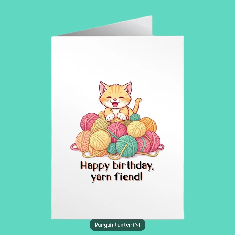 Free Printable Kitten Yarn Card - Funny Birthday Downloadable Gift for Cat Lovers!