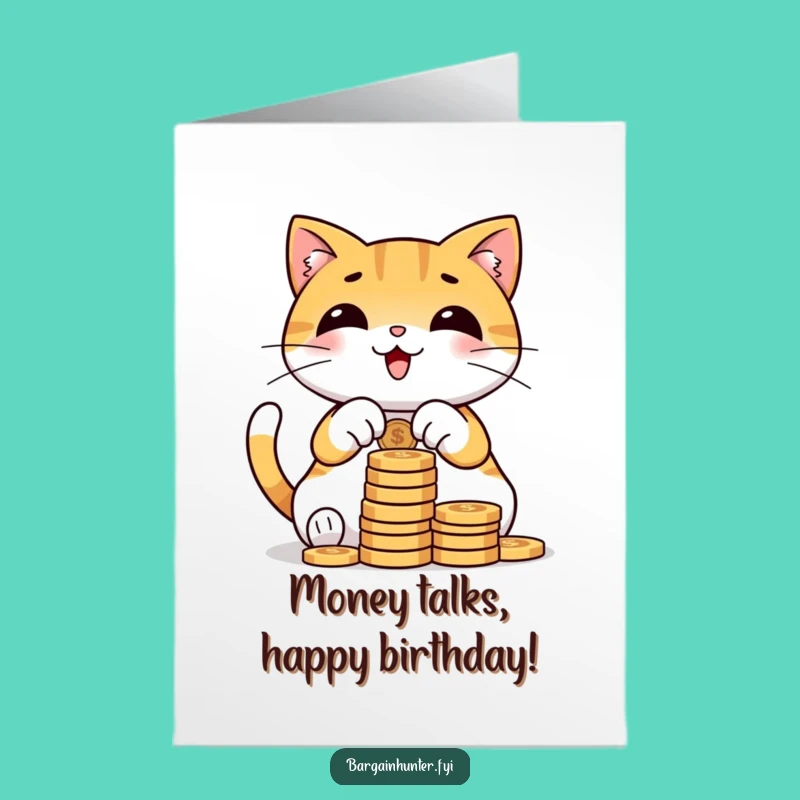Funny Free Printable Cat Birthday Card: Money Counting Cat Downloadable Gift