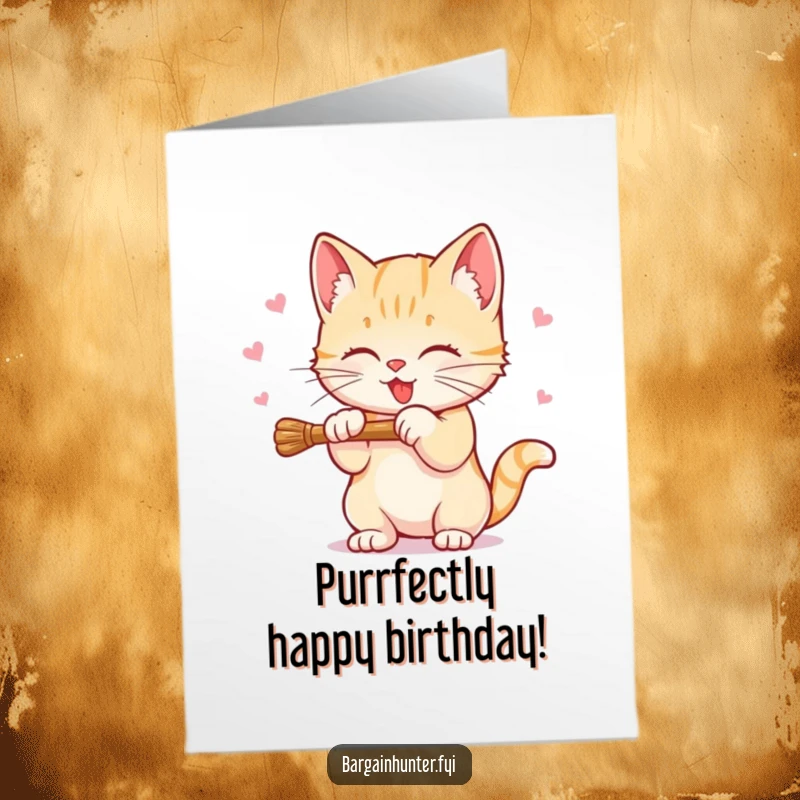 Funny Free Printable Birthday Card: Sweet Kitten Batting at a Dangling Discount Price Tag.