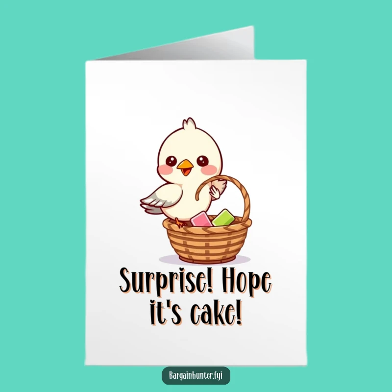 Free Printable Funny Birthday Card: Mischievous Bird's Gift Drop, Downloadable Surprise