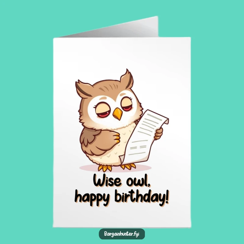 Funny Free Printable Birthday Card: Owl Reviews Receipt, Downloadable Gift for Savers