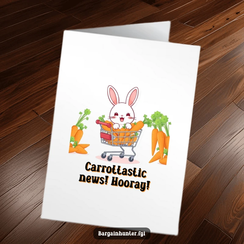 Funny Free Printable Congratulations Card: A cheerful rabbit with a cart full of carrots celebrates your awesome accomplishments.