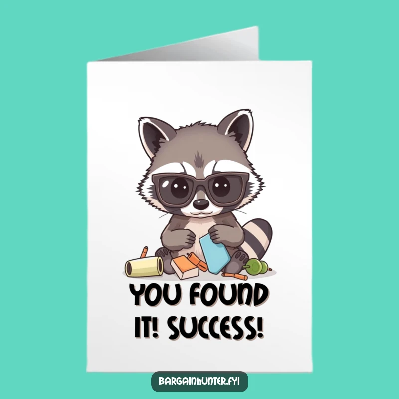 Free Printable Congrats Card: Raccoon's Big Find - Humorous Downloadable Gift