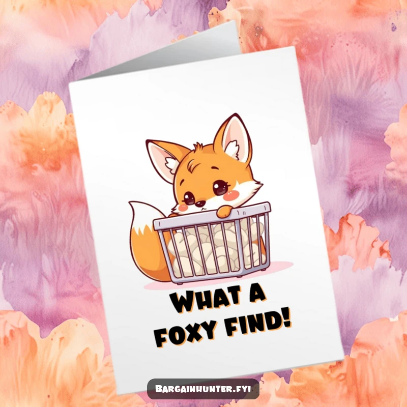 Funny Free Printable Congratulations Card: A curious fox peers into a bargain bin, celebrating a wonderful achievement with humor.