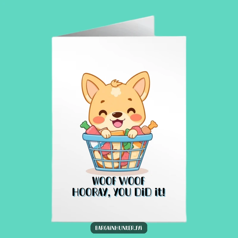 Free Printable Congrats Card: Joyful Dog Treat Basket, Humorous Downloadable Celebration