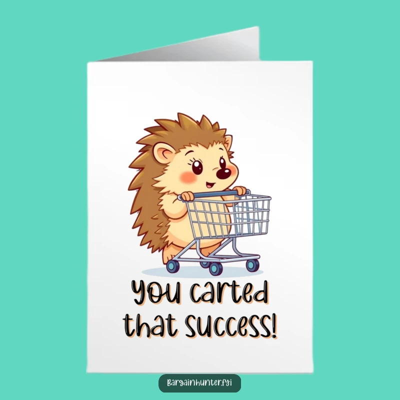 Free Printable Congratulations Card: Humorous Hedgehog Shopping Cart, Funny Downloadable