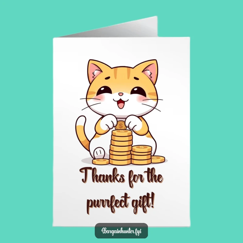 Free Printable Thank You Card: Grateful Cat Counting Coins Donatable Gift