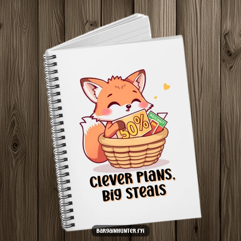 Funny Fox Notebook: A playful fox is stuffing a huge discount into a basket. Amusing journal for note-taking and strategy planning.