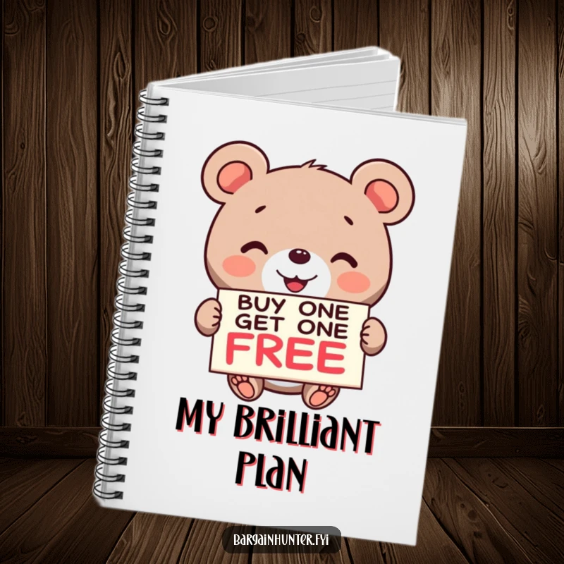 Funny Bear BOGO Notebook: A happy bear holds a buy one get one free sign, inspiring funny notes and ideas.