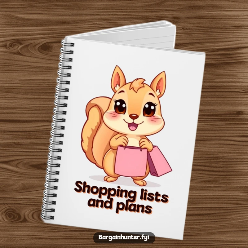 Funny Squirrel Notebook: A happy squirrel with wide eyes clutches a shopping bag, inspiring creative thoughts. Amusing journal for note-taking and ideas.