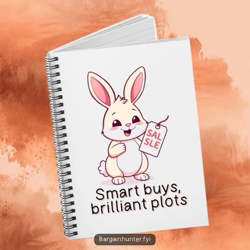 Funny Rabbit Notebook: A cheerful rabbit inspects a sale tag with glee. Amusing journal for note-taking and bargain tracking.