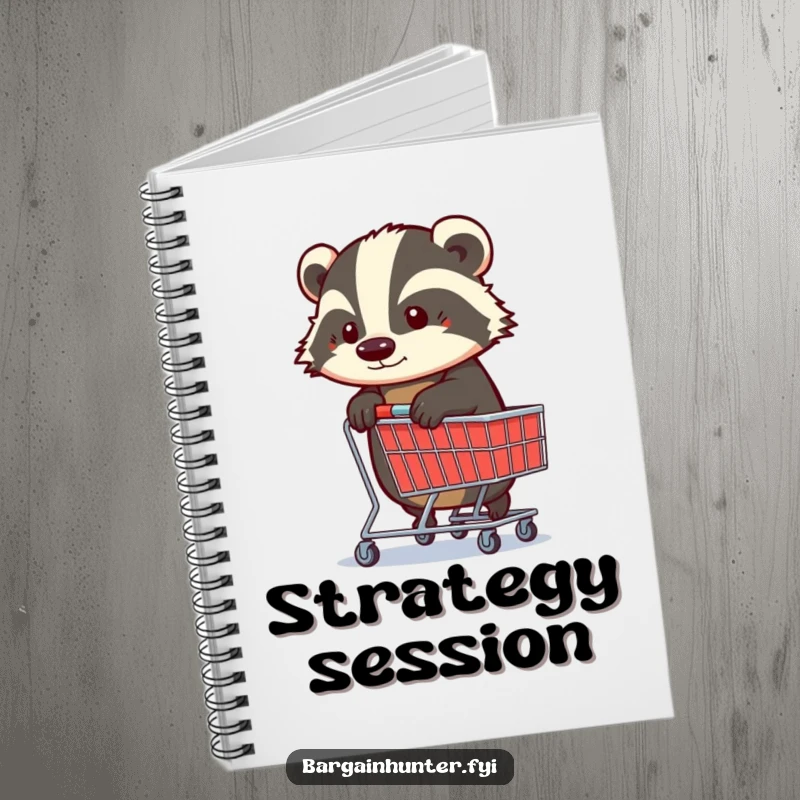 Funny Badger Notebook: A determined badger holding a shopping trolley, ideal for planning and taking notes with a touch of humor.