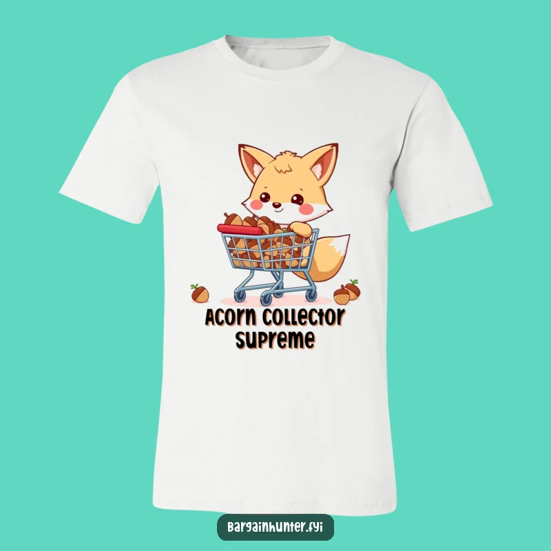 Funny Happy Fox T-Shirt with Acorn Cart - Woodland Humor Tee