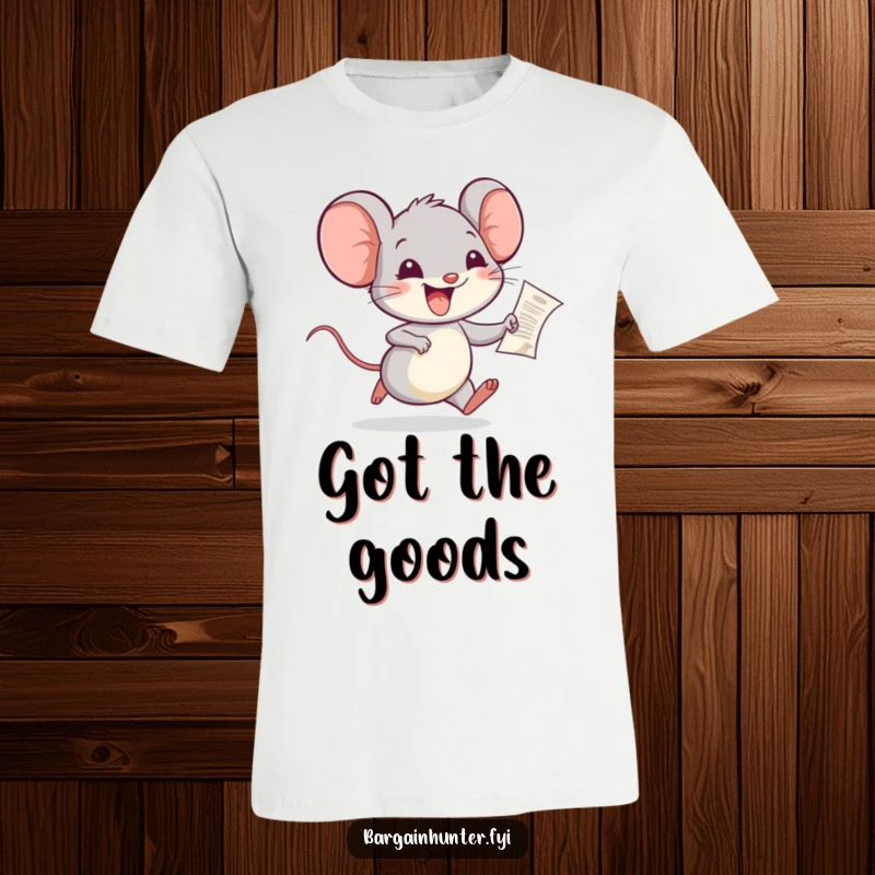 Funny Mouse T-Shirt: A joyful mouse running with a tiny receipt, expressing pure happiness and small achievements.