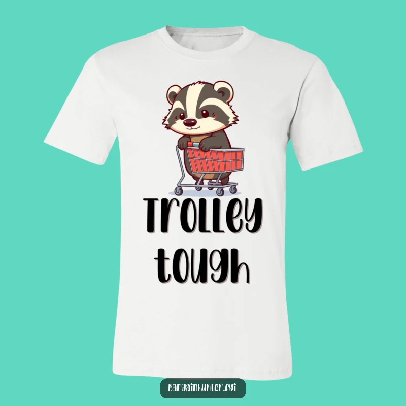 Funny Determined Badger Shopping Trolley T-Shirt: Conquer Your Day with Humorous Intent!