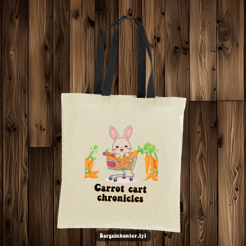 Funny rabbit pushing a cart overflowing with carrots, perfect for grocery runs and garden market trips.