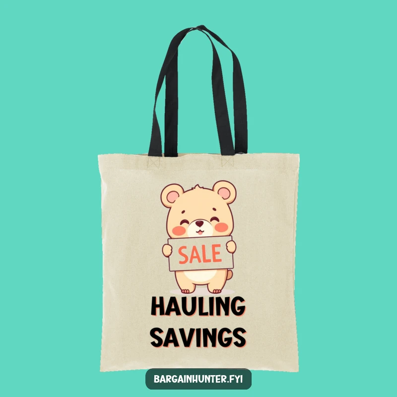 Funny Bear Cub Sale Tote Bag: Cheerful Waving Sign - Shop Smart